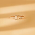 14K Solid Gold Baguette and Round Natural Diamond Open Ring - Image 3