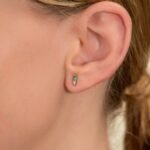 18k Solid Gold Baguette Emerald and Natural Diamond Studs - Image 3