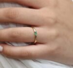14K Solid Gold Baguette Emerald Dome Ring - Image 3