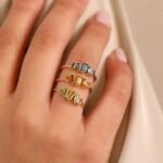 18K Solid Gold Baguette London Blue Topaz Ring - Image 6