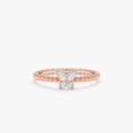 14K Solid Gold Beaded Natural Diamond Butterfly Ring - Image 4