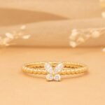 14K Solid Gold Beaded Natural Diamond Butterfly Ring - Image 6