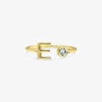 14K Solid Gold Birthstone and Initial Open Ring