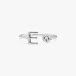 14K Solid Gold Birthstone and Initial Open Ring - Image 2