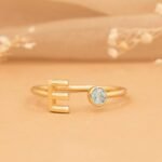 14K Solid Gold Birthstone and Initial Open Ring - Image 3