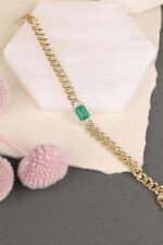 18k Solid Gold Bold Emerald & Diamond Cuban Chain Bracelet - Image 6