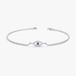 14K Solid Gold Dainty Diamond & Sapphire Evil Eye Bracelet - Image 2