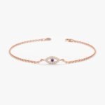 14K Solid Gold Dainty Diamond & Sapphire Evil Eye Bracelet - Image 5