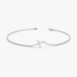 Dainty Sideways Diamond Cross Bracelet - Image 2