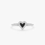 14K Solid Gold Natural Diamond & Black Enamel Heart Ring - Image 2