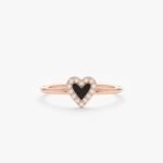 14K Solid Gold Natural Diamond & Black Enamel Heart Ring - Image 3