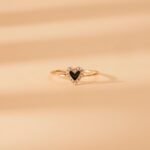 14K Solid Gold Natural Diamond & Black Enamel Heart Ring - Image 6