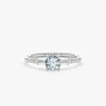 18K Solid Gold Diamond and Aquamarine Engagement Ring - Image 2