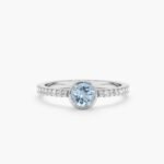 14K Solid Gold Natural Diamond and Aquamarine Engagement Ring - Image 3