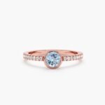 14K Solid Gold Natural Diamond and Aquamarine Engagement Ring - Image 2