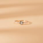 14K Solid Gold Natural Diamond and Aquamarine Engagement Ring - Image 4