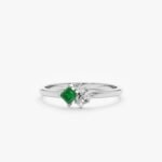14K Solid Gold Diamond and Asscher Cut Emerald Ring - Image 2