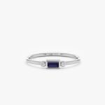 18K Solid Gold Diamond and Baguette Sapphire Ring - Image 2