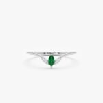 18K Solid Gold Diamond and Emerald Arched Ring - Image 2