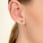 18k Solid Gold Diamond and Emerald Baguette Studs - Image 3