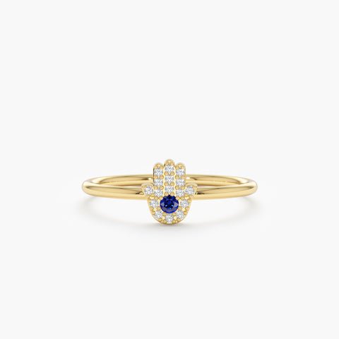 Diamond and Sapphire Hamsa Ring