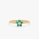 Emerald and Diamond Flower Ring