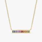 長彩虹藍寶石條形項鍊