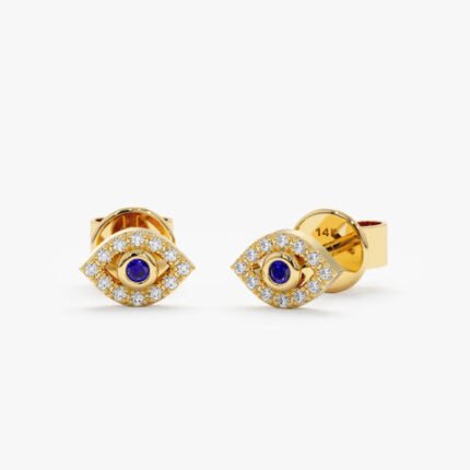 Mini Diamond Sapphire Evil Eye Studs