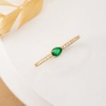 14K Solid Gold Diamond and Pear Cut Emerald Ring - Image 3