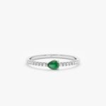 14K Solid Gold Diamond and Pear Cut Emerald Ring - Image 2