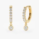 Natural Diamond Drop Hoop Earrings - Image 3