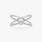 14K Solid Gold Natural Diamond Flower Beaded X Ring - Image 2