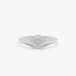 14K Solid Gold Natural Diamond Heart Signet Ring - Image 2