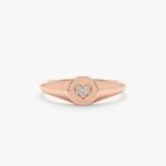 14K Solid Gold Natural Diamond Heart Signet Ring - Image 3