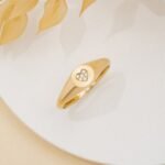 14K Solid Gold Natural Diamond Heart Signet Ring - Image 6