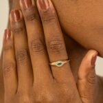 14K Solid Gold Emerald & Natural Diamond Evil Eye Ring - Image 6