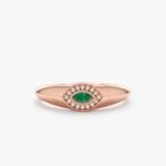 14K Solid Gold Emerald & Natural Diamond Evil Eye Ring - Image 4
