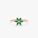 18K Solid Gold Emerald and Natural Diamond Flower Ring - Image 4