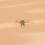 18K Solid Gold Emerald and Natural Diamond Flower Ring - Image 6