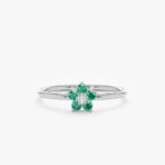 18K Solid Gold Emerald and Natural Diamond Flower Ring - Image 2