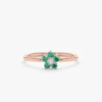 18K Solid Gold Emerald and Natural Diamond Flower Ring - Image 7
