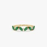 14K Solid Gold Emerald and Diamond Half Eternity Ring - Image 2
