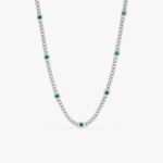 14K Solid Gold Emerald Cuban Chain Station Necklace - Image 6