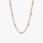 14K Solid Gold Emerald Cuban Chain Station Necklace - Image 2