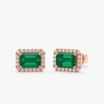 14K Solid Gold Emerald & Natural Diamond Statement Earrings - Image 3