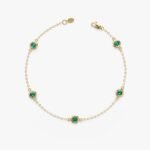 14K Solid Gold Emerald Station Bracelet - Image 3