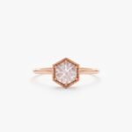 14K Solid Gold Hexagon Rose Quartz Ring - Image 5