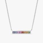 18k Gold Long Rainbow Sapphire Bar Necklace - Image 3