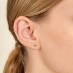 18k Solid Gold Mini Diamond Sapphire Evil Eye Studs - Image 4