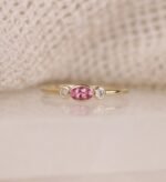 18K Solid Gold Oval Natural Diamond and Pink Sapphire - Image 3